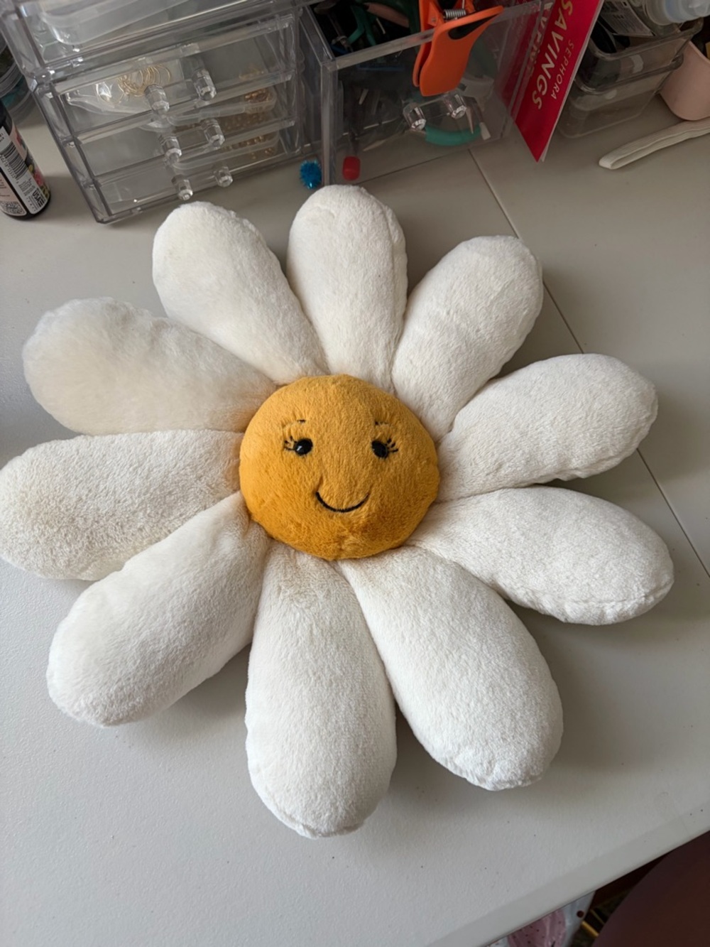 Jellycat White Daisy Plush with Yellow Center